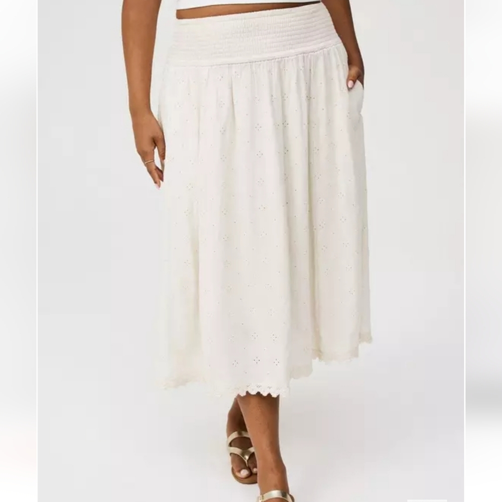 NWT Torrid Natural Smocked Tea Length Skirt - Picture 2 of 6
